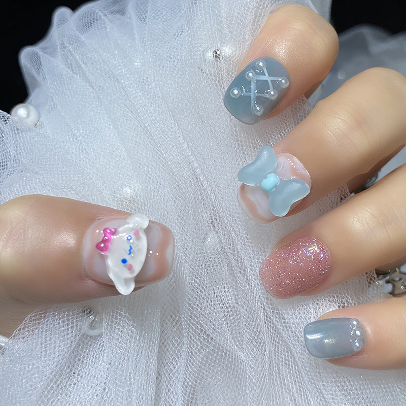 Designer: HuaHua.Handmade nails Press on Nails DIY Nail Art for woman girl Short Square Cartoon