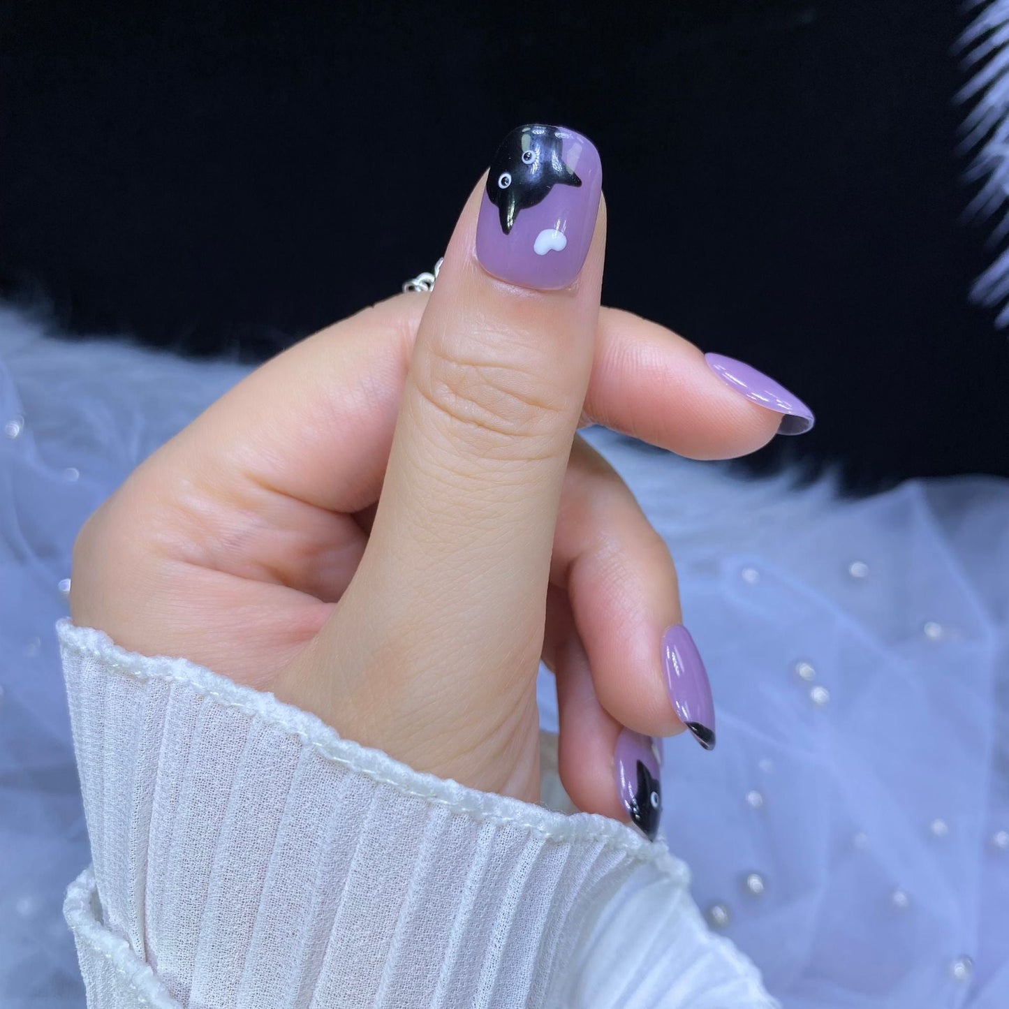 Designer: HuaHua.Handmade nails Press on Nails DIY Nail Art for woman girl Short Square purple