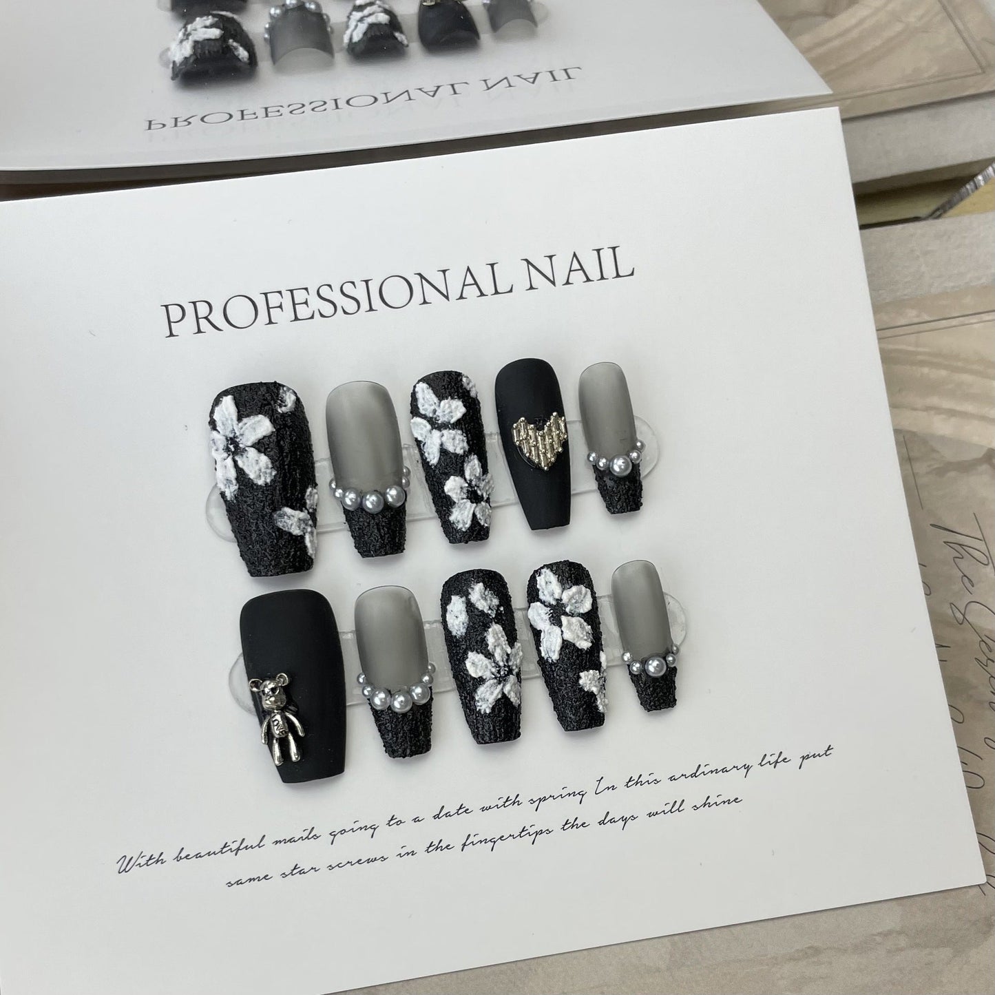 Designer: ManMan Handmade nails Press on Nails DIY Nail Art for woman girl Long Coffin black