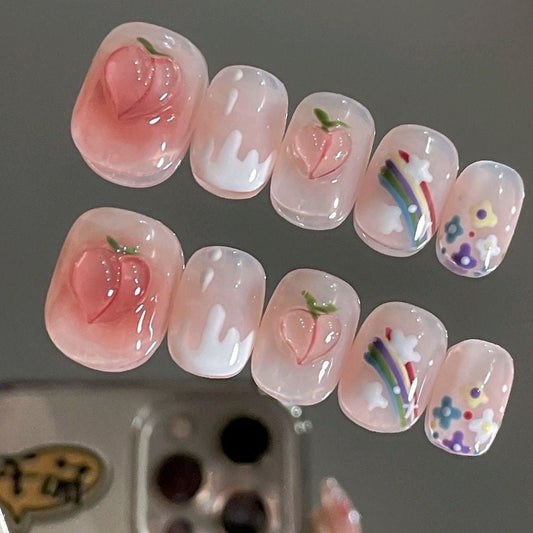 Designer: MeowMeow.Handmade Nail Designs Press on Nails DIY  Nail Art for woman girl Short Square pink