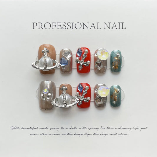 Designer: ManMan Handmade nails Press on Nails DIY Nail Art for woman girl Short Square