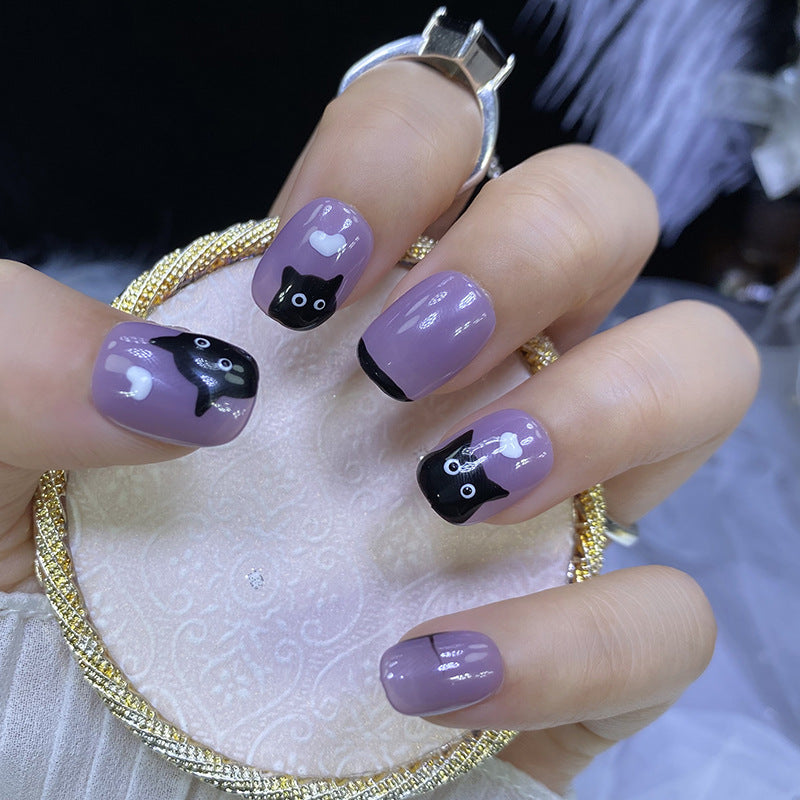 Designer: HuaHua.Handmade nails Press on Nails DIY Nail Art for woman girl Short Square purple