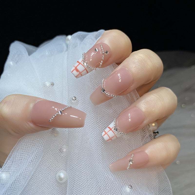 Designer: HuaHua.Handmade nails Press on Nails DIY Nail Art for woman girl Long Coffin pink