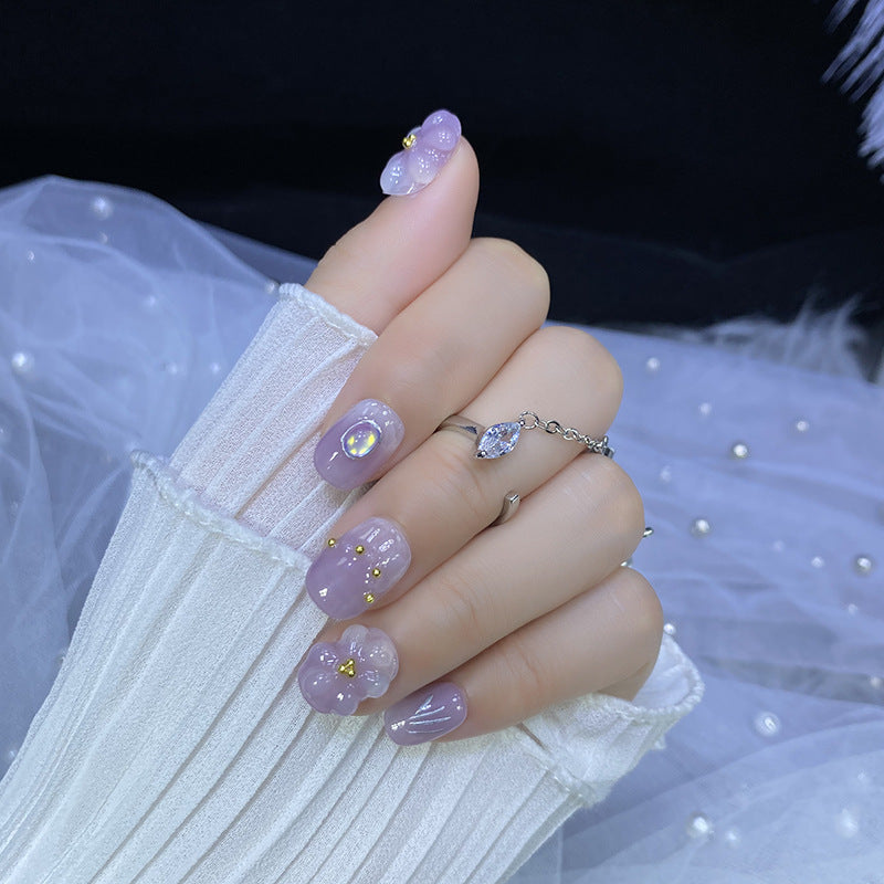 Designer: HuaHua.Handmade nails Press on Nails DIY Nail Art for woman girl Short Square purple