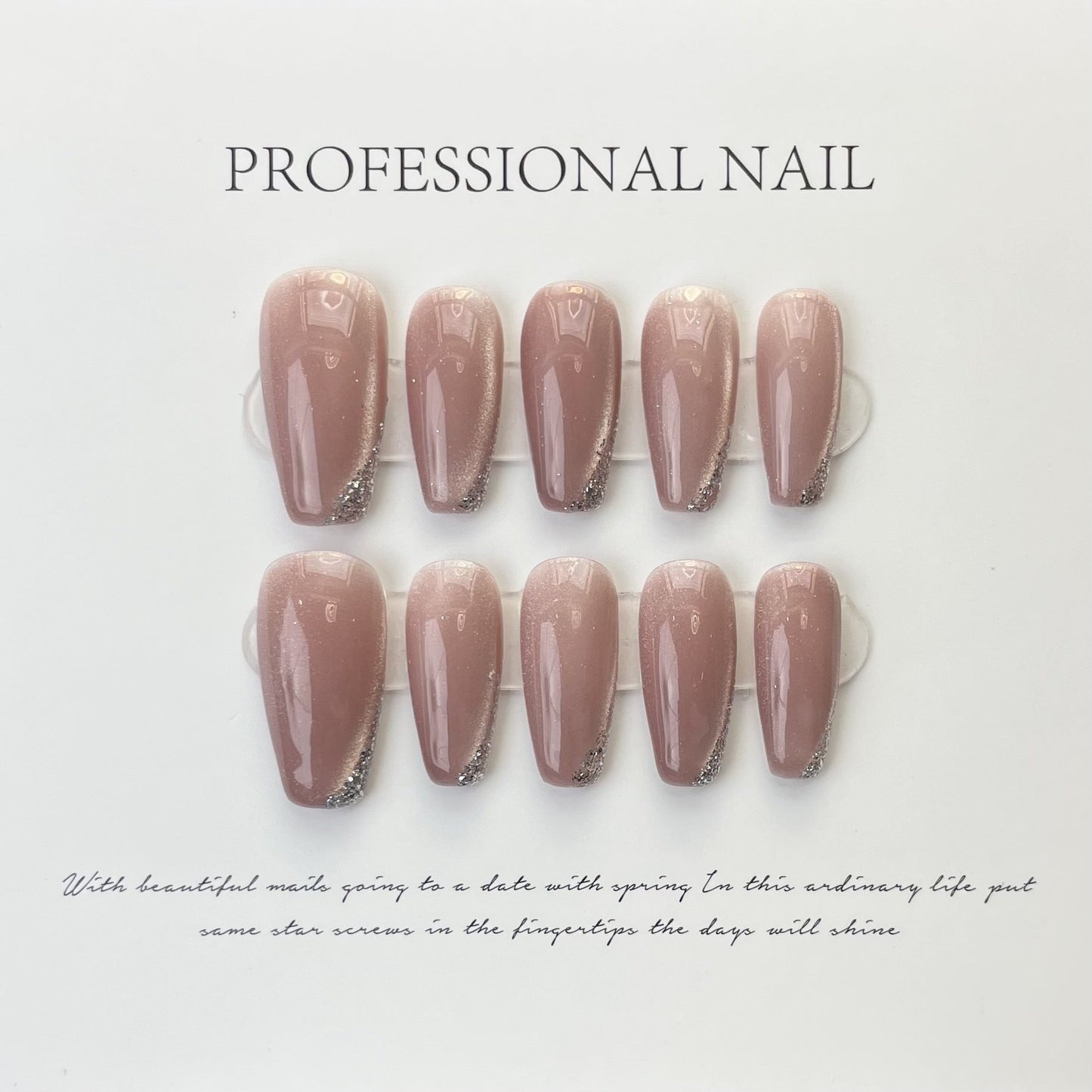 Designer: ManMan Handmade nails Press on Nails DIY Nail Art for woman girl  Long Coffin pink French Cat Eyes