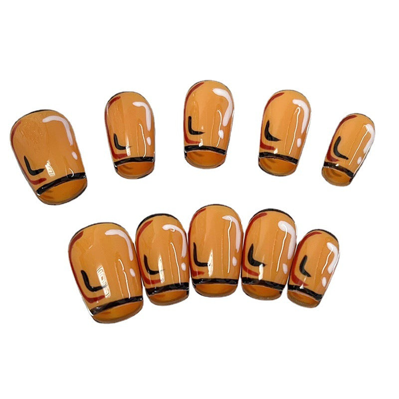 Designer: MeowMeow.24189 Handmade Nail Designs Press on Nails DIY  Nail Art for woman girl Short Square orange