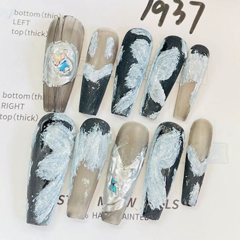 Designer: MeowMeow.Handmade Nail Designs Press on Nails DIY  Nail Art for woman girl Long Coffin brown