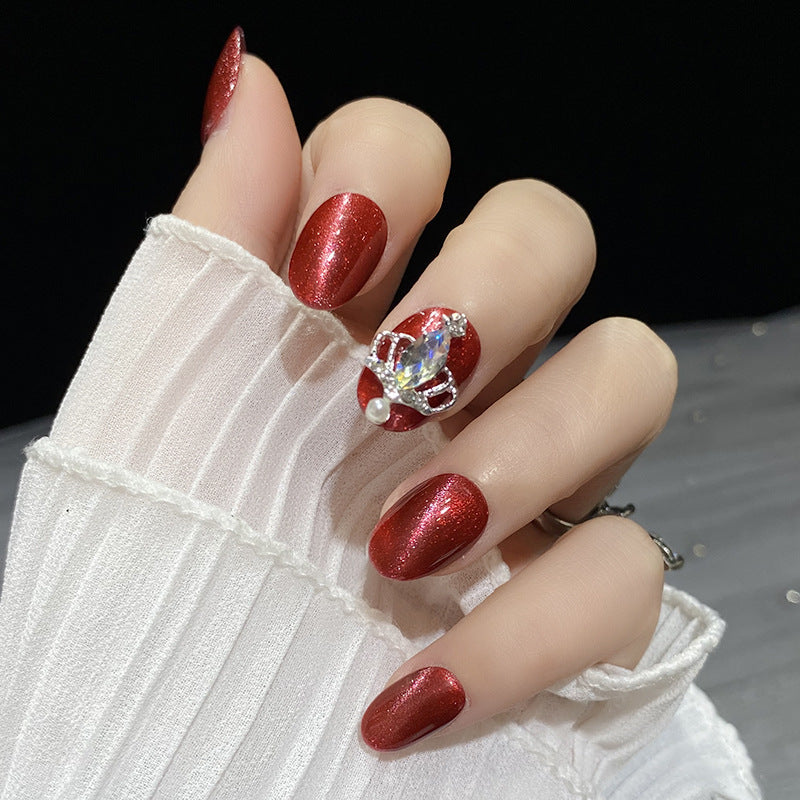 Designer: HuaHua.Handmade nails Press on Nails DIY Nail Art for woman girl Short red