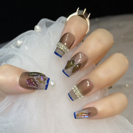 Designer: HuaHua.Handmade nails Press on Nails DIY Nail Art for woman girl Long Coffin gray