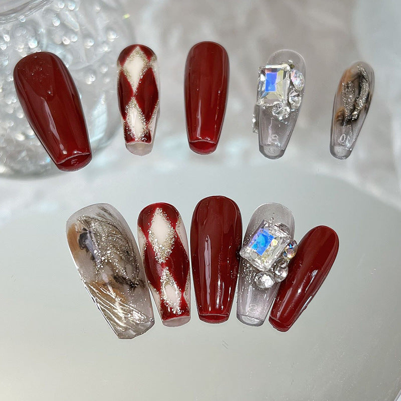 Designer: MeowMeow.Handmade Nail Designs Press on Nails DIY  Nail Art for woman girl Long Coffin red