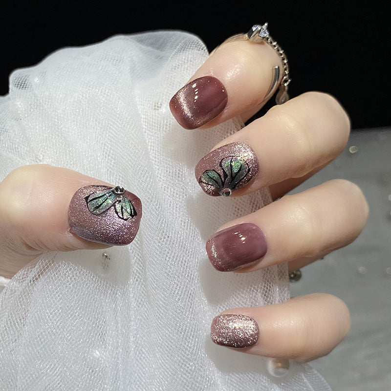 Designer: HuaHua.Handmade nails Press on Nails DIY Nail Art for woman girl Short Square mauve