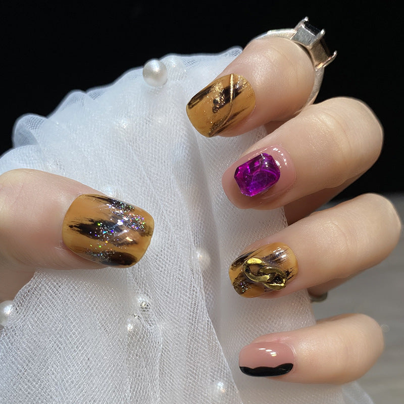 Designer: HuaHua.Handmade nails Press on Nails DIY Nail Art for woman girl Short Square yellow