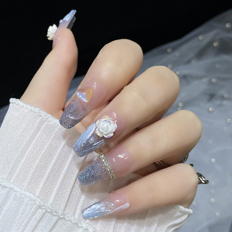 Designer: HuaHua.Handmade nails Press on Nails DIY Nail Art for woman girl Long Coffin pink French