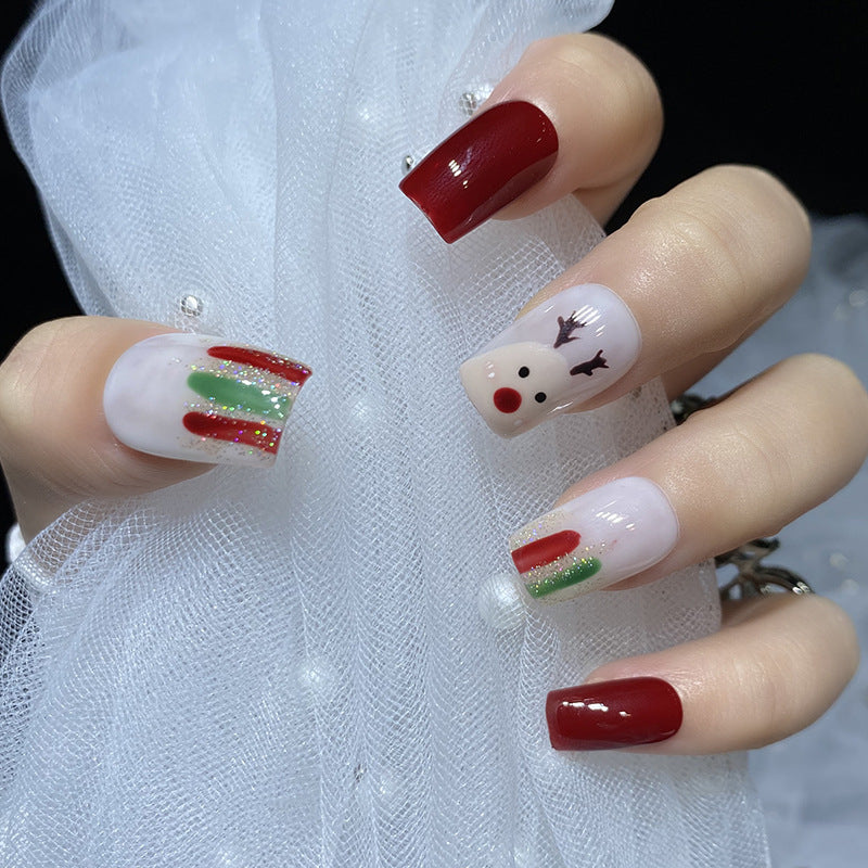 Designer: HuaHua.Handmade nails Press on Nails DIY Nail Art for woman girl Long Square red