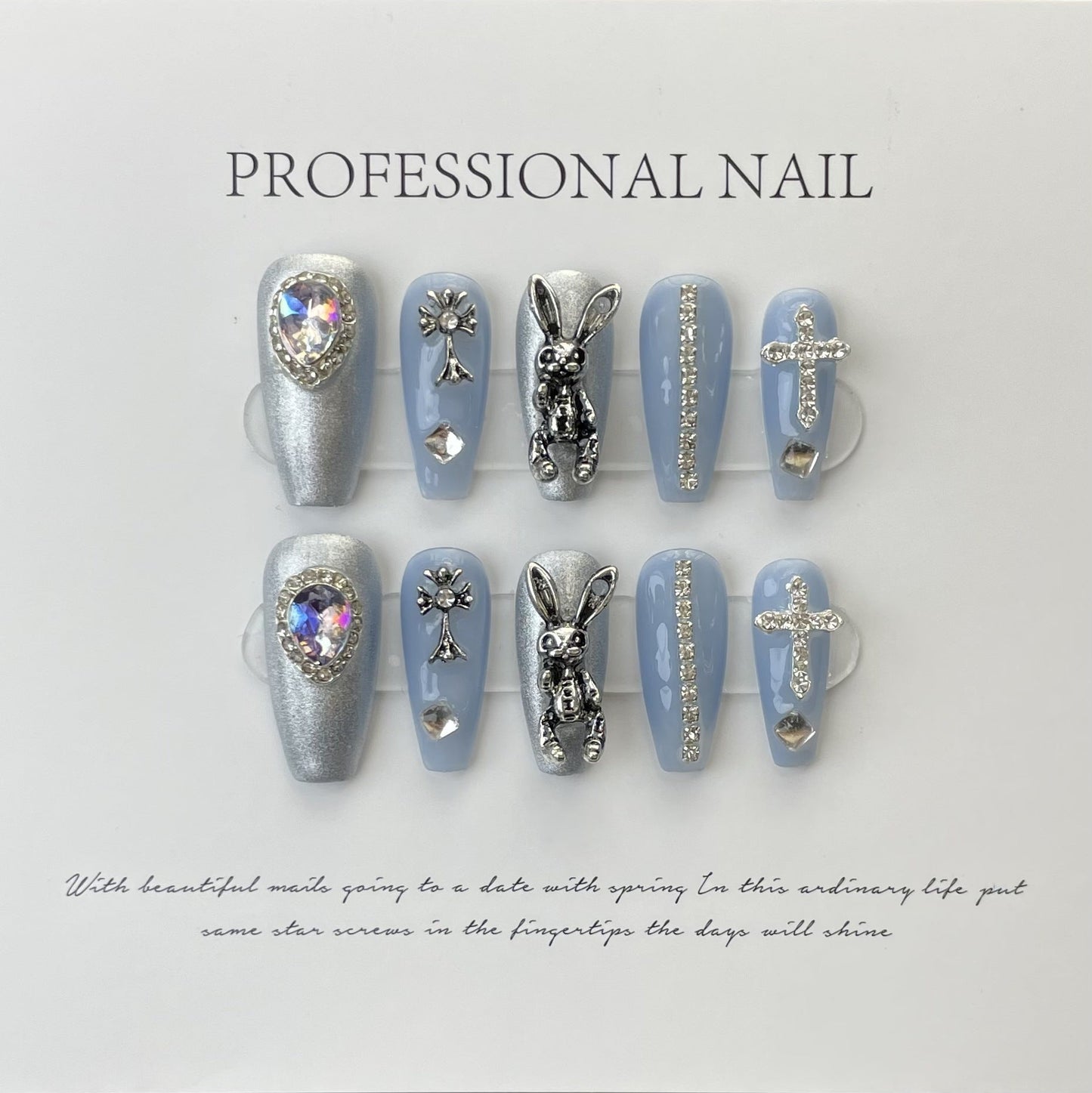 Designer: ManMan Handmade nails Press on Nails DIY Nail Art for woman girl Long Coffin blue