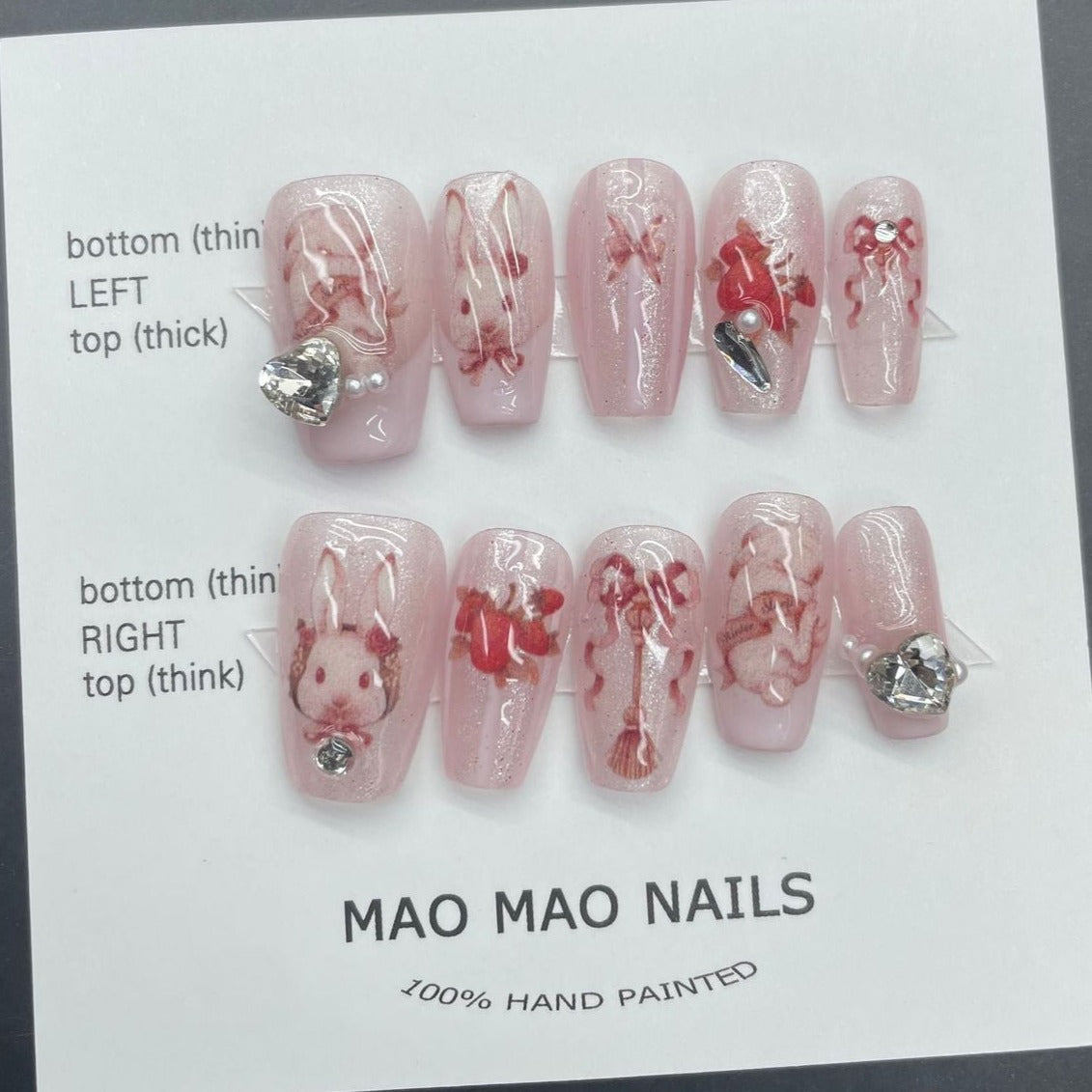 Designer: MaoMao.Handmade Nail Designs Press on Nails DIY  Nail Art for woman girl Long Coffin pink