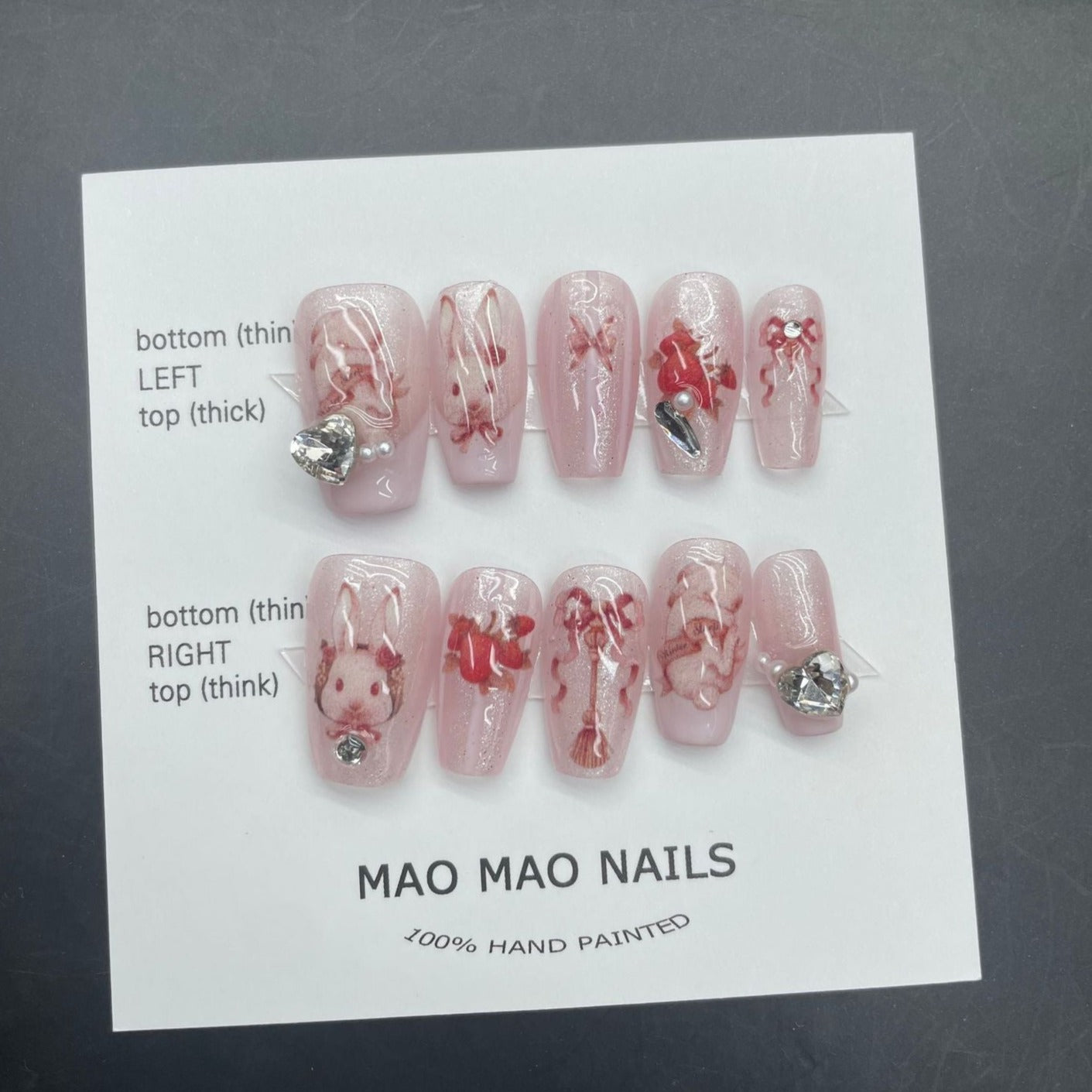 Designer: MaoMao.Handmade Nail Designs Press on Nails DIY  Nail Art for woman girl Long Coffin pink