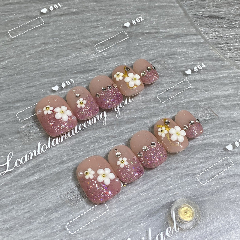 Designer: HuaHua.Handmade nails Press on Nails DIY Nail Art for woman girl Short Square pink