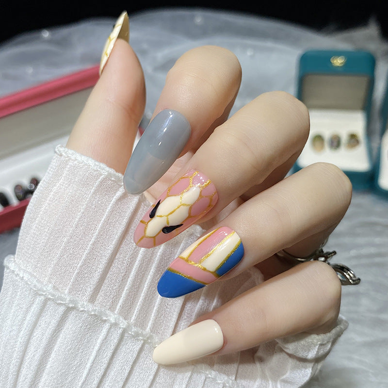 Designer: HuaHua.Handmade nails Press on Nails DIY Nail Art for woman girl Almond Long colorful