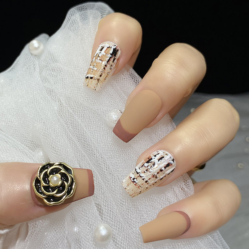 Designer: HuaHua.Handmade nails Press on Nails DIY Nail Art for woman girl Long Coffin brown