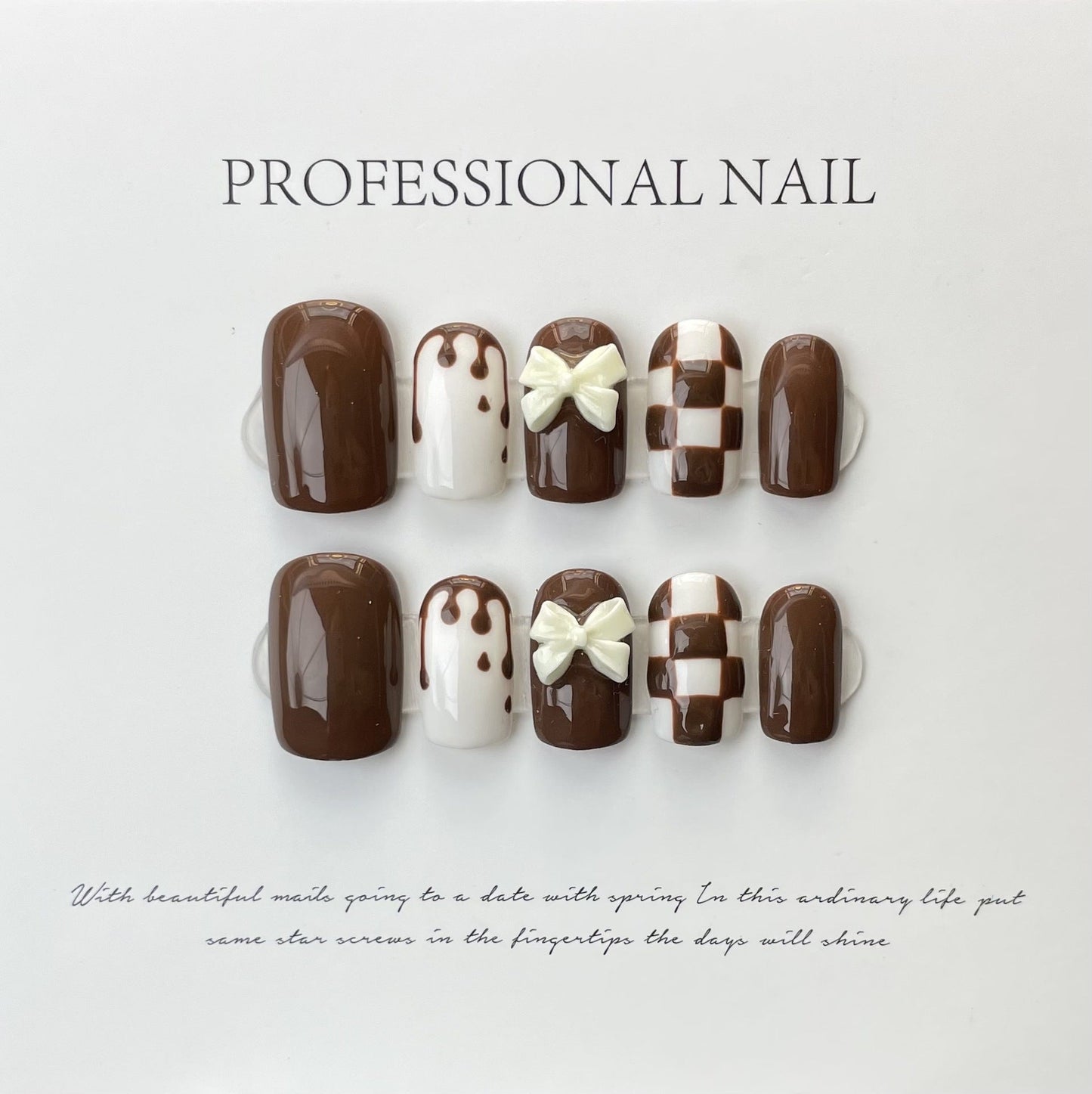 Designer: ManMan Handmade nails Press on Nails DIY Nail Art for woman girl Short Square brown