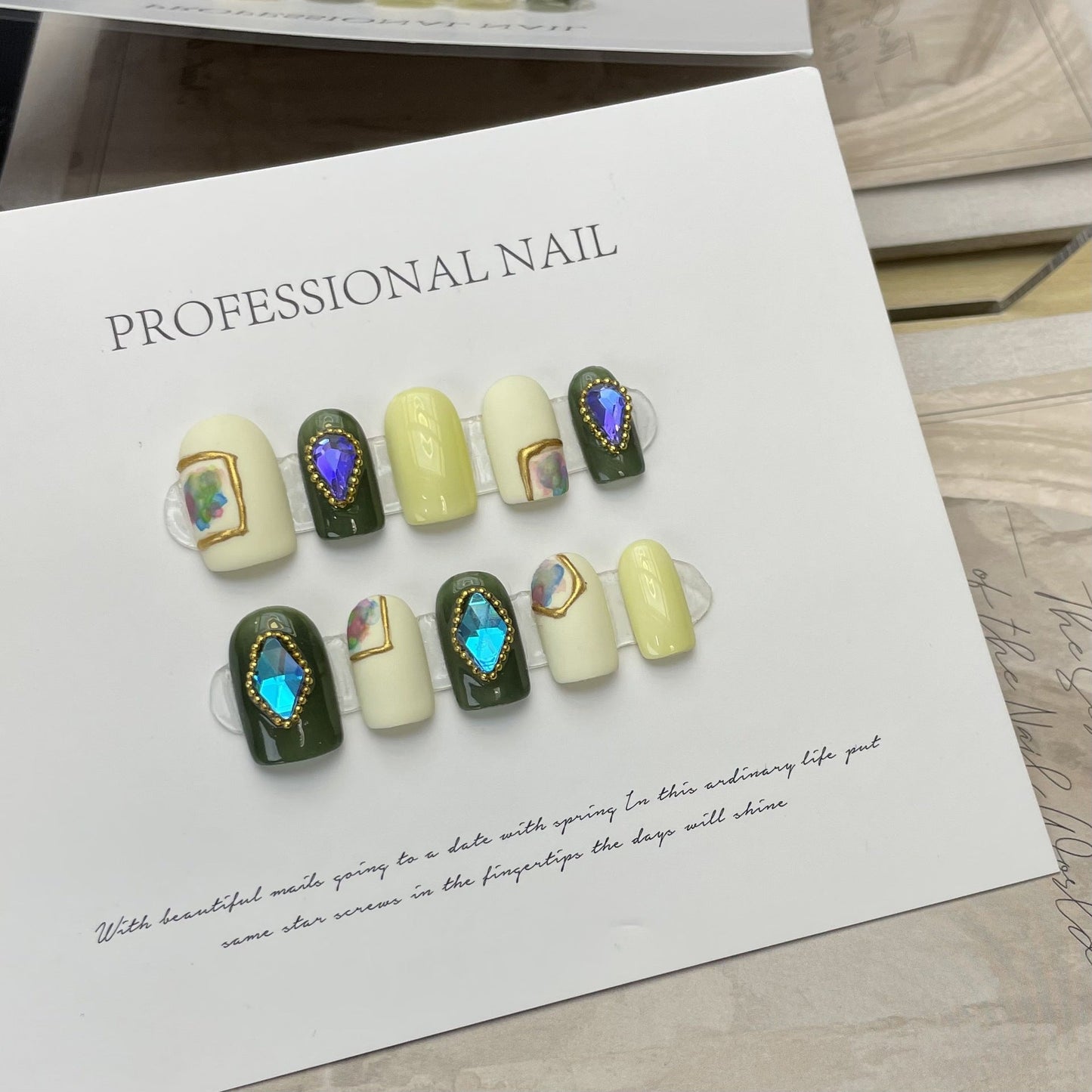 Designer: ManMan Handmade nails Press on Nails DIY Nail Art for woman girl Long Square yellow