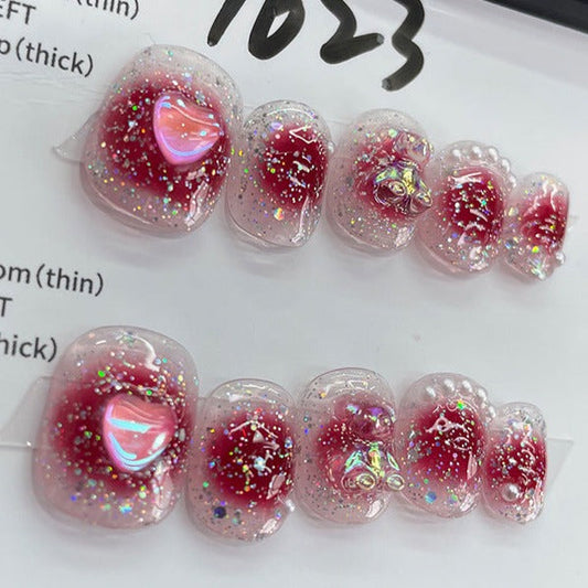 Designer: MeowMeow.Handmade Nail Designs Press on Nails DIY  Nail Art for woman girl Short Square red