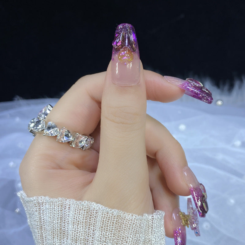 Designer: HuaHua.Handmade nails Press on Nails DIY Nail Art for woman girl Long Coffin pink mauve French