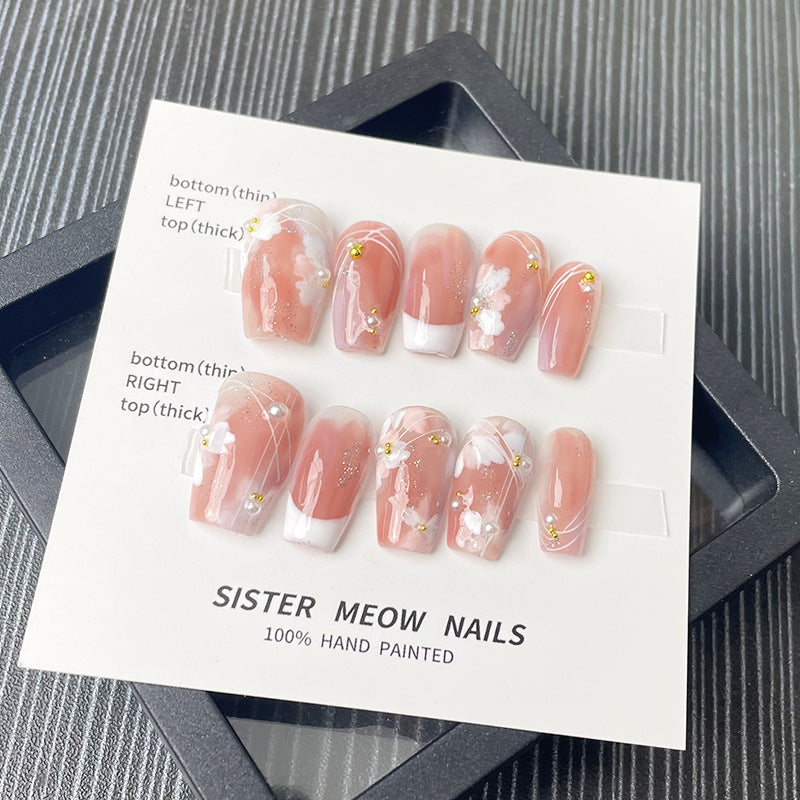 Designer: MeowMeow.24178 Handmade Nail Designs Press on Nails DIY  Nail Art for woman girl Long Coffin pink