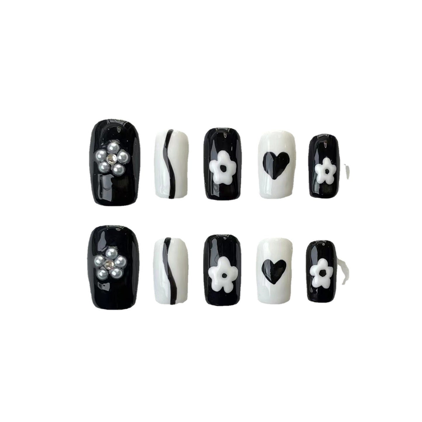 Designer: ManMan Handmade nails Press on Nails DIY Nail Art for woman girl Short Square black