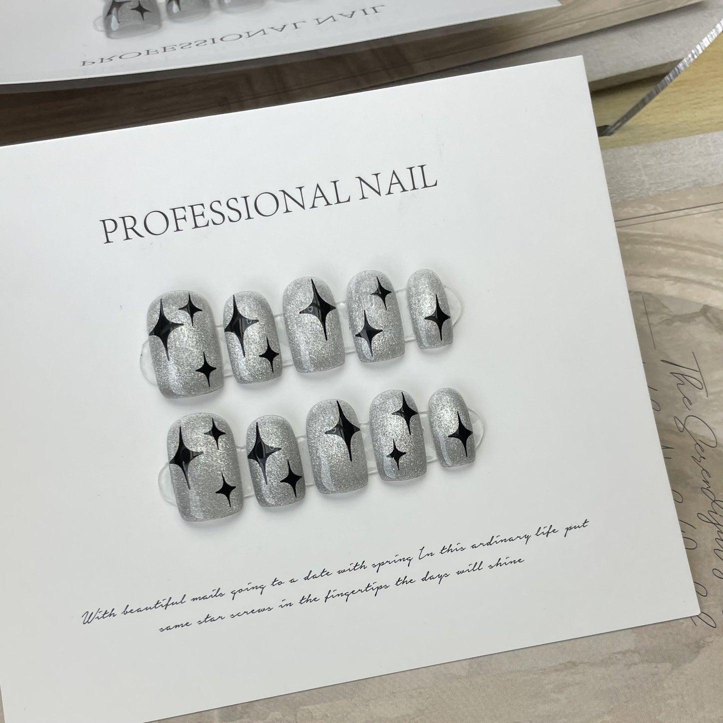 Designer: ManMan Handmade nails Press on Nails DIY Nail Art for woman girl Short Square silver