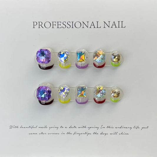 Designer: ManMan Handmade nails Press on Nails DIY Nail Art for woman girl Short Square colorful