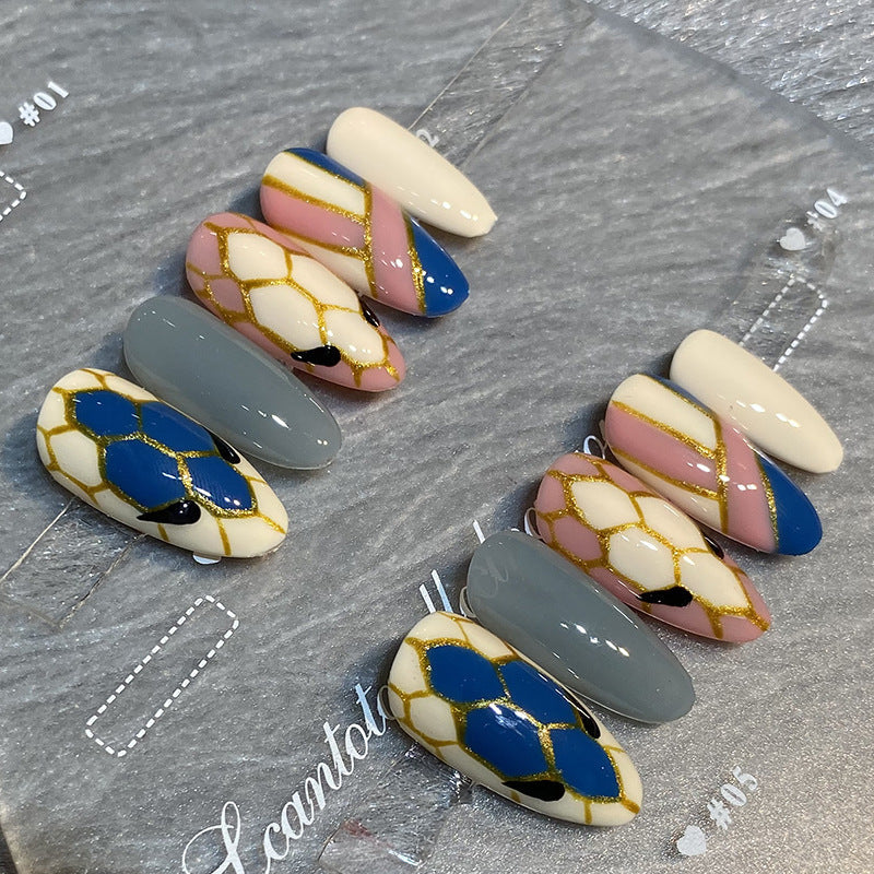 Designer: HuaHua.Handmade nails Press on Nails DIY Nail Art for woman girl Almond Long colorful