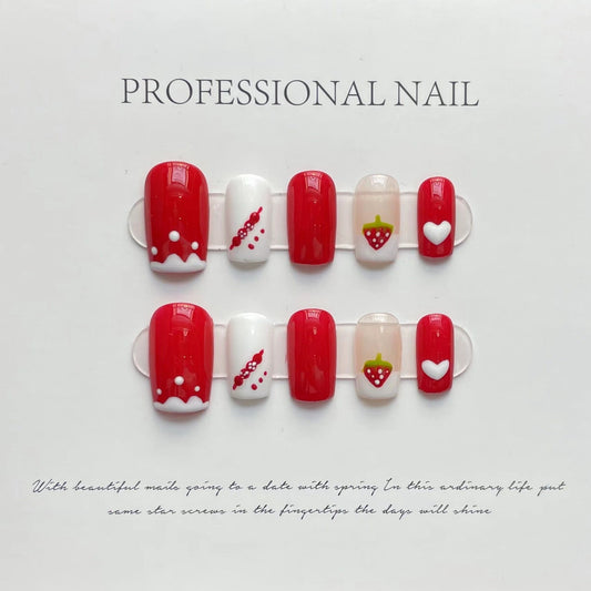 Designer: ManMan Handmade nails Press on Nails DIY Nail Art for woman girl Long Square red