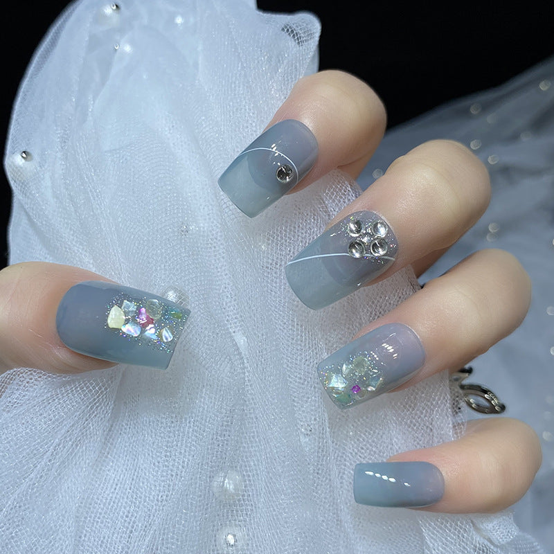 Designer: HuaHua.Handmade nails Press on Nails DIY Nail Art for woman girl Short Square blue