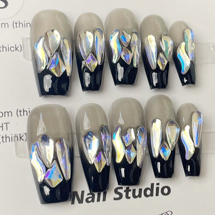 Designer: MeowMeow.Handmade Nail Designs Press on Nails DIY  Nail Art for woman girl Long Coffin black