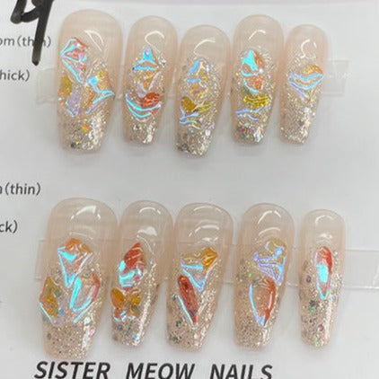 Designer: MeowMeow.Handmade Nail Designs Press on Nails DIY  Nail Art for woman girl Long Coffin pink French