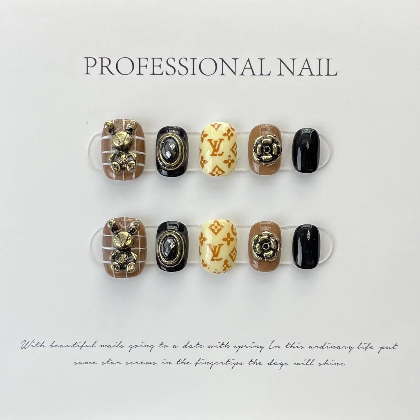 Designer: ManMan Handmade nails Press on Nails DIY Nail Art for woman girl Short Square brown