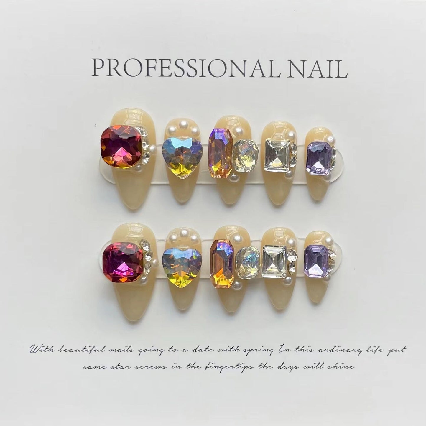 Designer: ManMan Handmade nails Press on Nails DIY Nail Art for woman girl Almond Long rhinestone