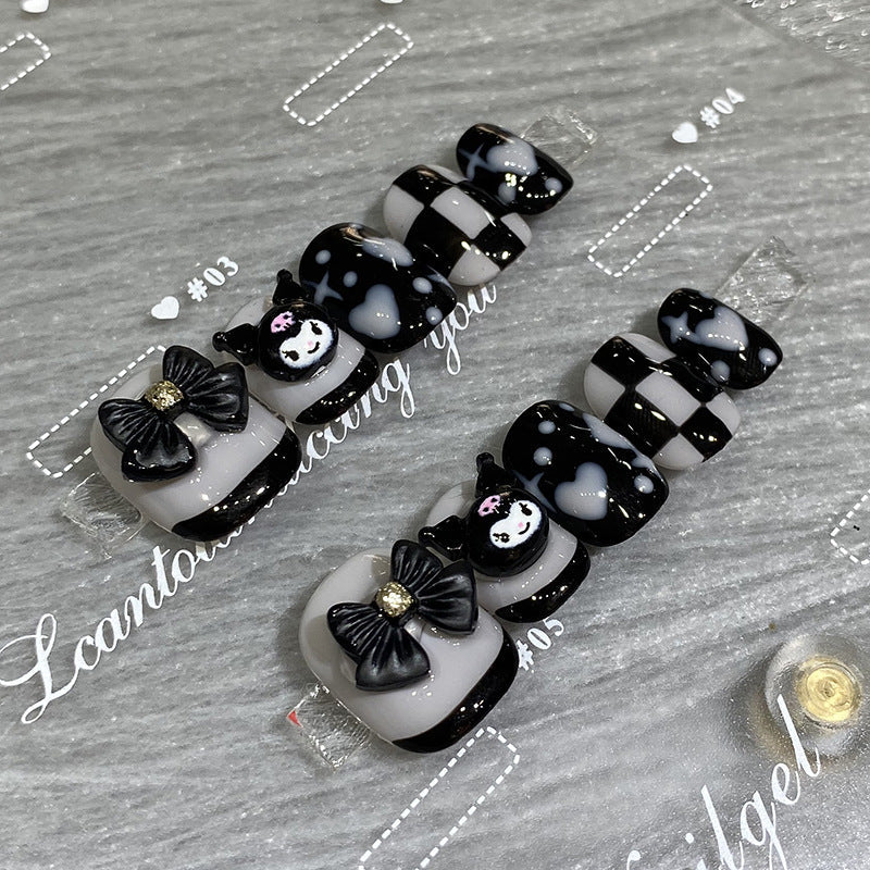 Designer: HuaHua.Handmade nails Press on Nails DIY Nail Art for woman girl Short Square black