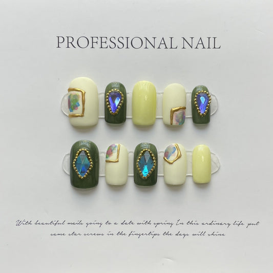 Designer: ManMan Handmade nails Press on Nails DIY Nail Art for woman girl Long Square yellow