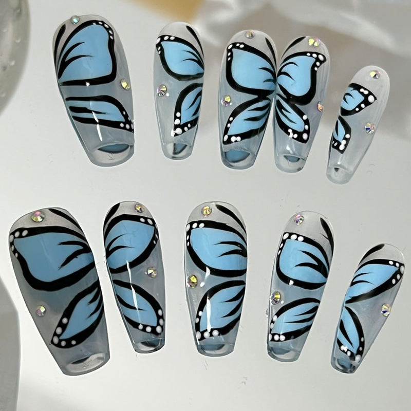 Designer: MeowMeow.Handmade Nail Designs Press on Nails DIY  Nail Art for woman girl Long Coffin blue