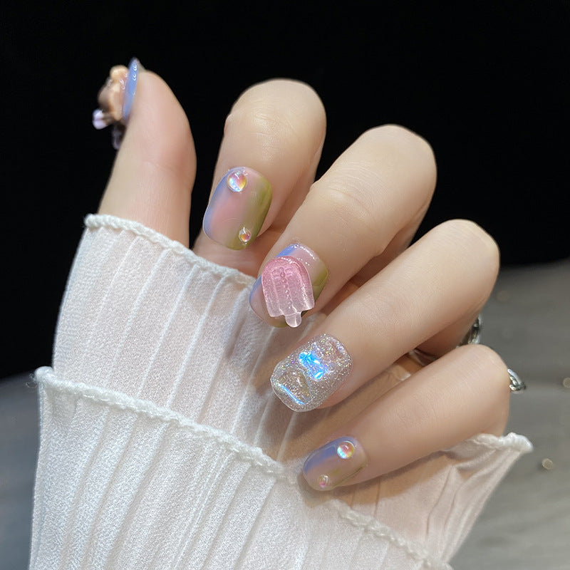 Designer: HuaHua.Handmade nails Press on Nails DIY Nail Art for woman girl Short Square Cartoon colorful