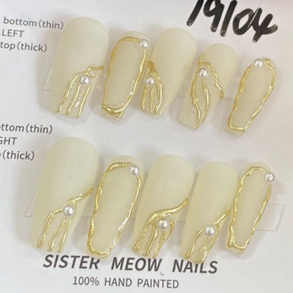 Designer: MeowMeow.Handmade Nail Designs Press on Nails DIY  Nail Art for woman girl Long Coffin yellow