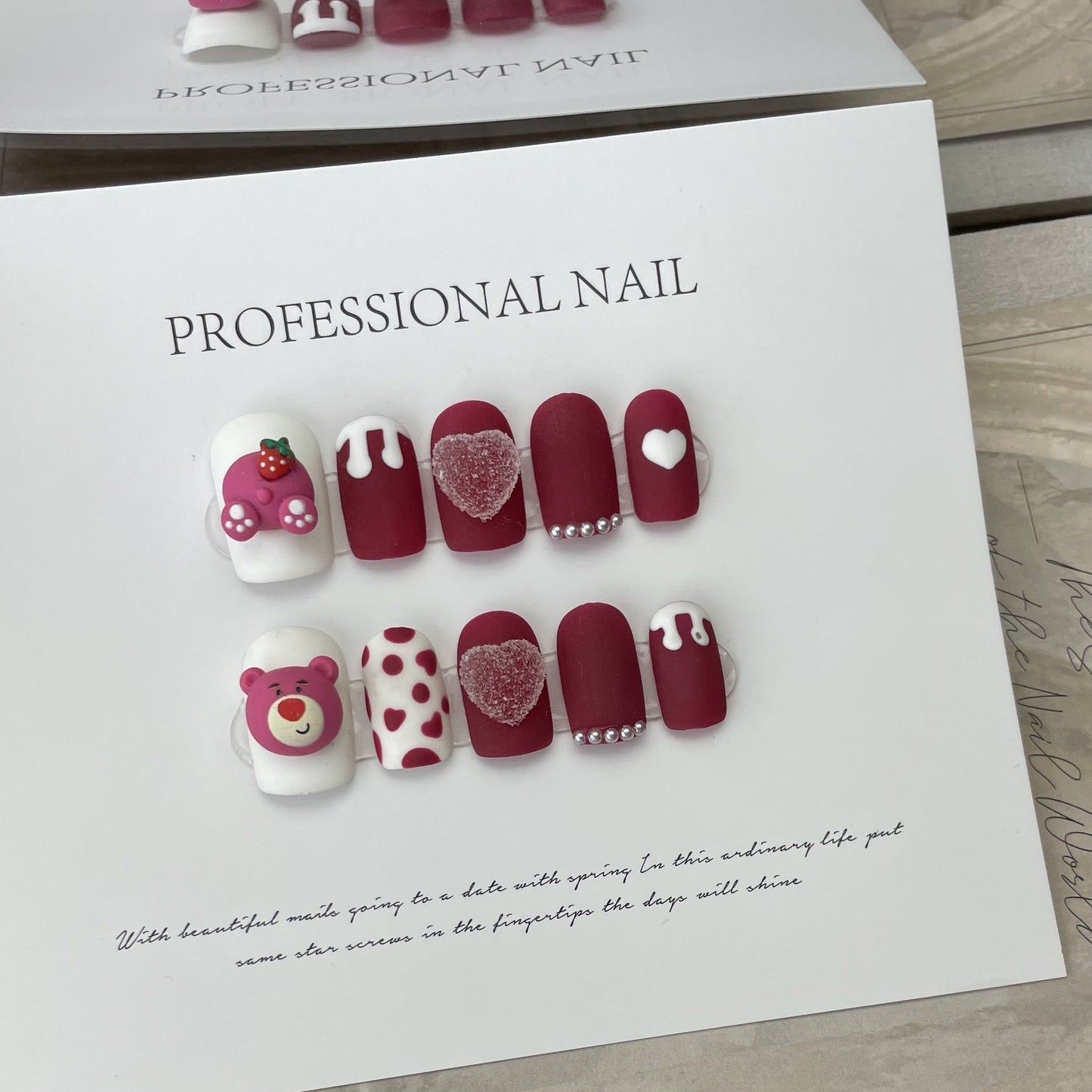 Designer: ManMan Handmade nails Press on Nails DIY Nail Art for woman girl Short Square pink Cartoon