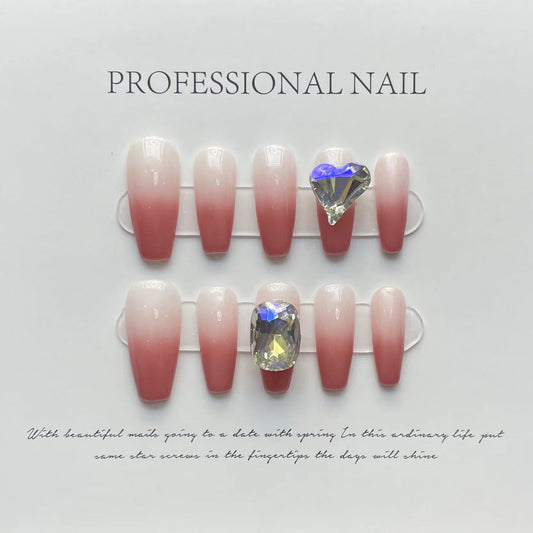 Designer: ManMan Handmade nails Press on Nails DIY Nail Art for woman girl Long Coffin pink