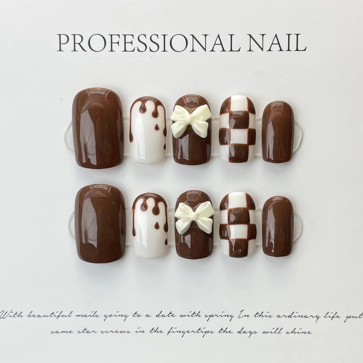 Designer: ManMan Handmade nails Press on Nails DIY Nail Art for woman girl Short Square brown