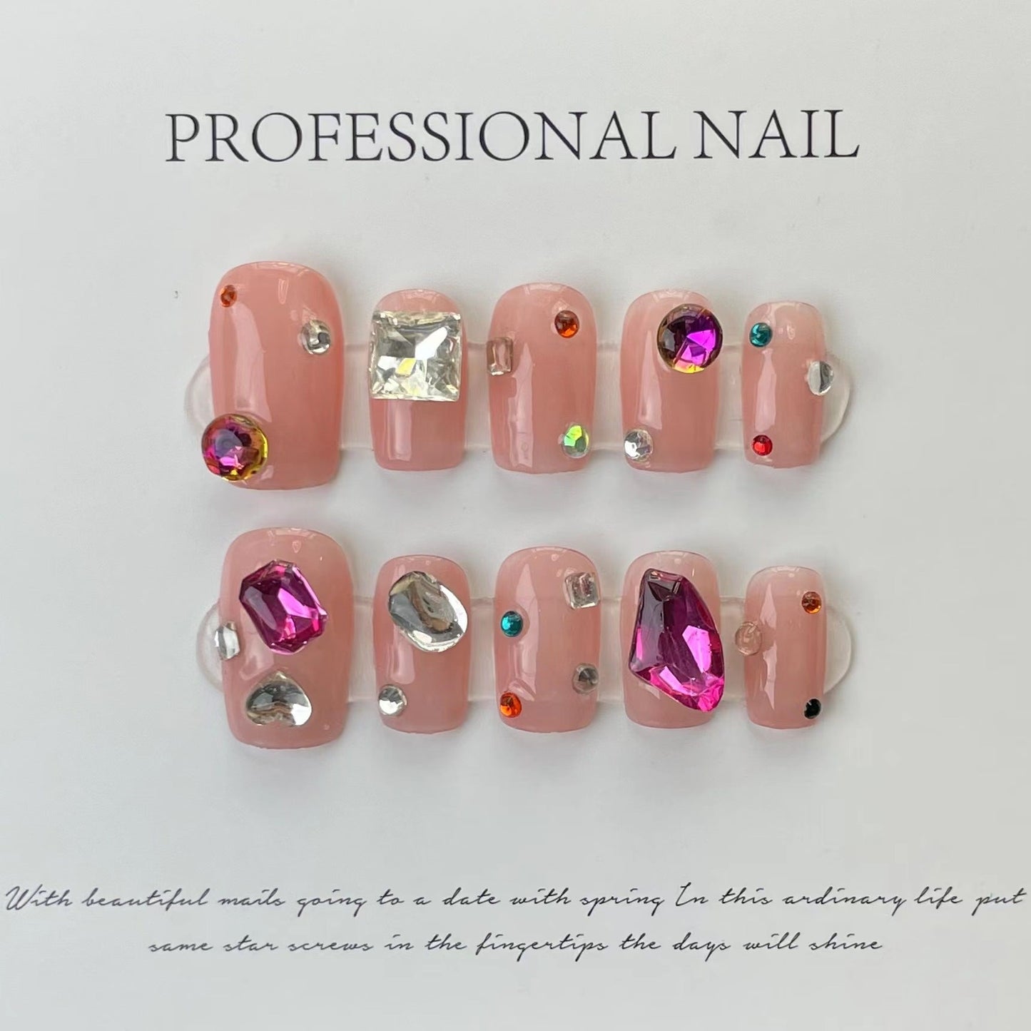 Designer: ManMan Handmade nails Press on Nails DIY Nail Art for woman girl Short Square pink