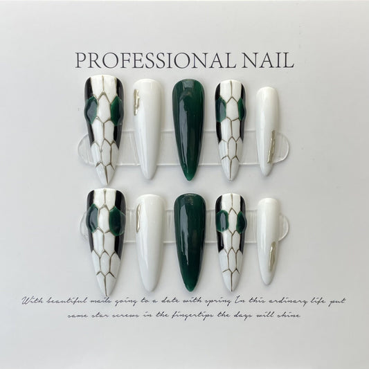 Designer: ManMan Handmade nails Press on Nails DIY Nail Art for woman girl Almond Long