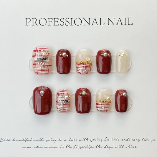 Designer: ManMan Handmade nails Press on Nails DIY Nail Art for woman girl Short Square red